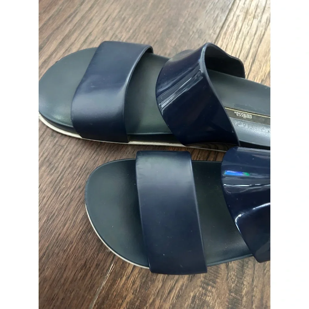 Mini Melissa cosmic Navy Blue Double Strap Jelly Slide Platform Sandals Brazil 8